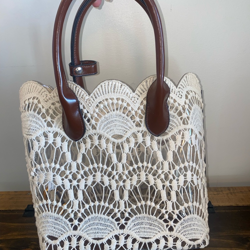 Vintage Women’s Clear Off White Lace Tote Bag